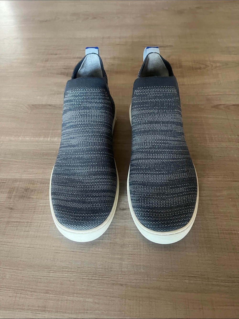 Rothy's Navy and Gray Knit Slip-On Ankle Booties